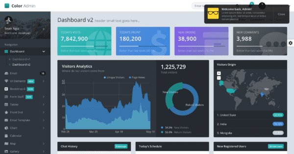 Color Admin Dashboard screenshot