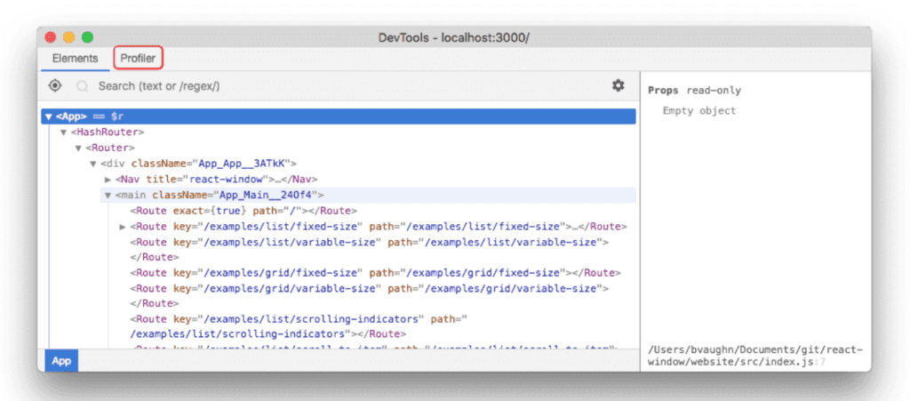 react developer tools, profiler