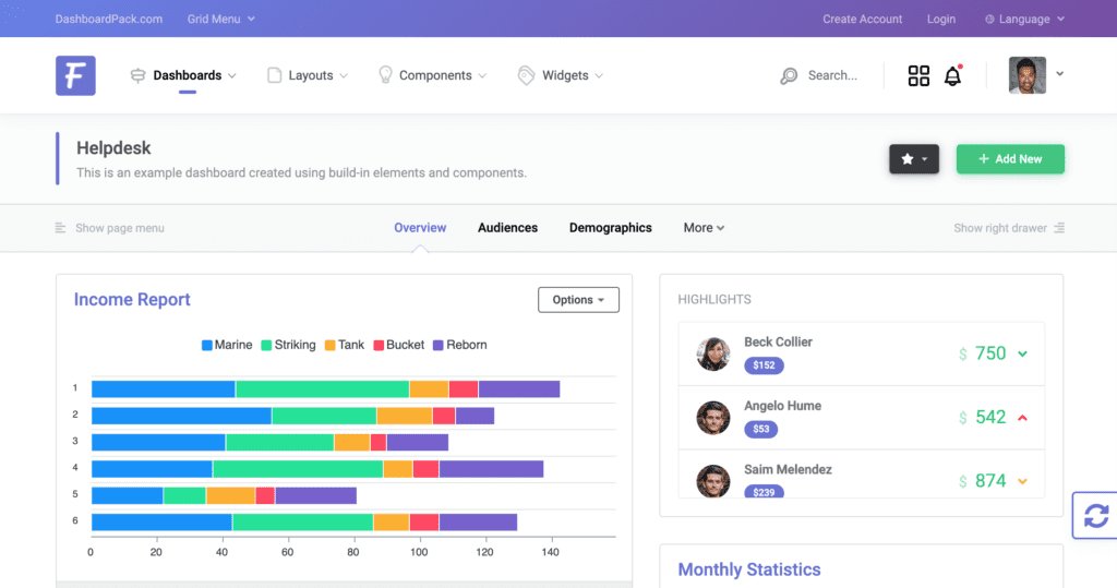 material admin dashboard template