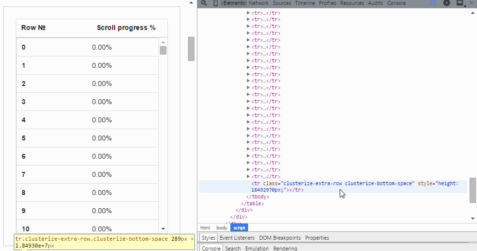 Clusterize.js screenshot
