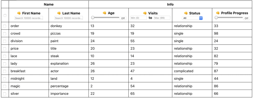 React-table screenshot