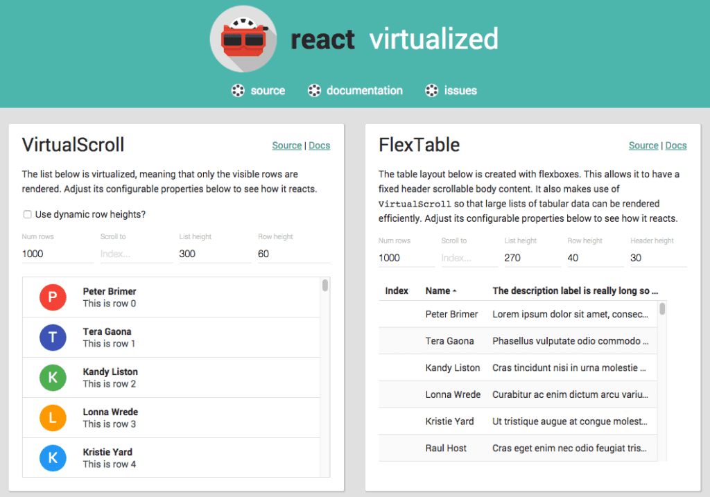 React-virtualized screenshot
