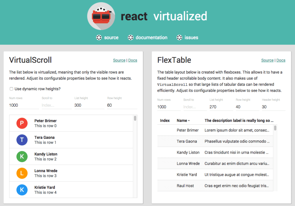 React-virtualized screenshot
