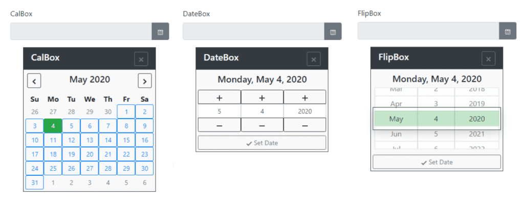 Bootstrap 4 Date Pickers Examples, Jtsade-datebox