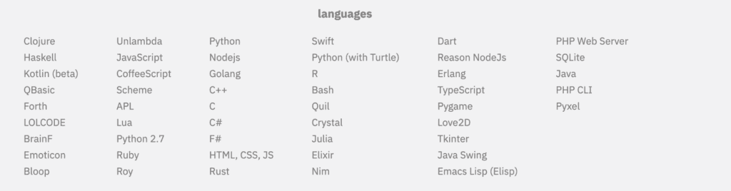 Repl.it supported languages