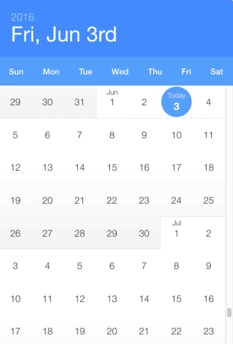 Example of calendar date picker