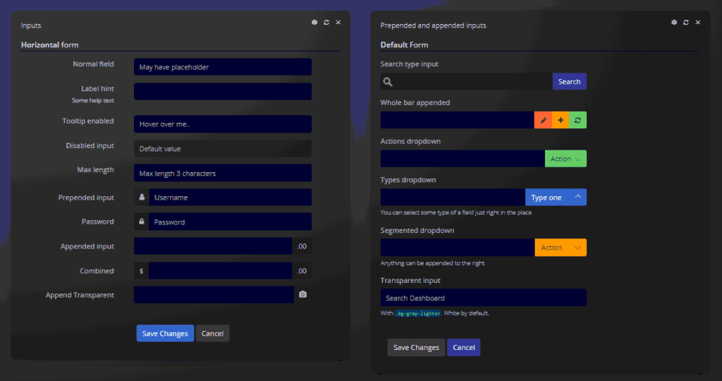 Input groups from Light blue Bootstrap 4 Components