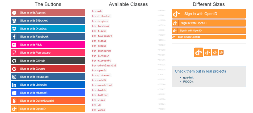 Social buttons Bootstrap 4 Components