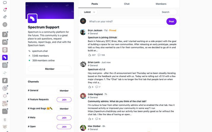 react open source projects: Spectrum chat screenshot