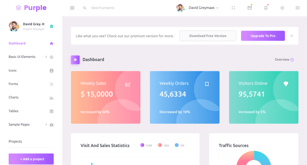 Purple-Free Admin Dashboard Template screenshot