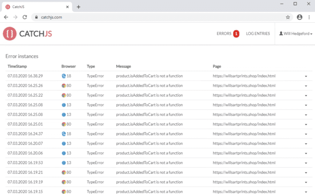 Javascript Error Tracking - Find which user actions lead to exceptions