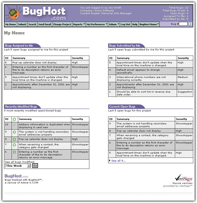 BugHost bug tracking tool