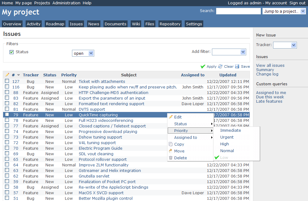 Redmine bug tracking tool