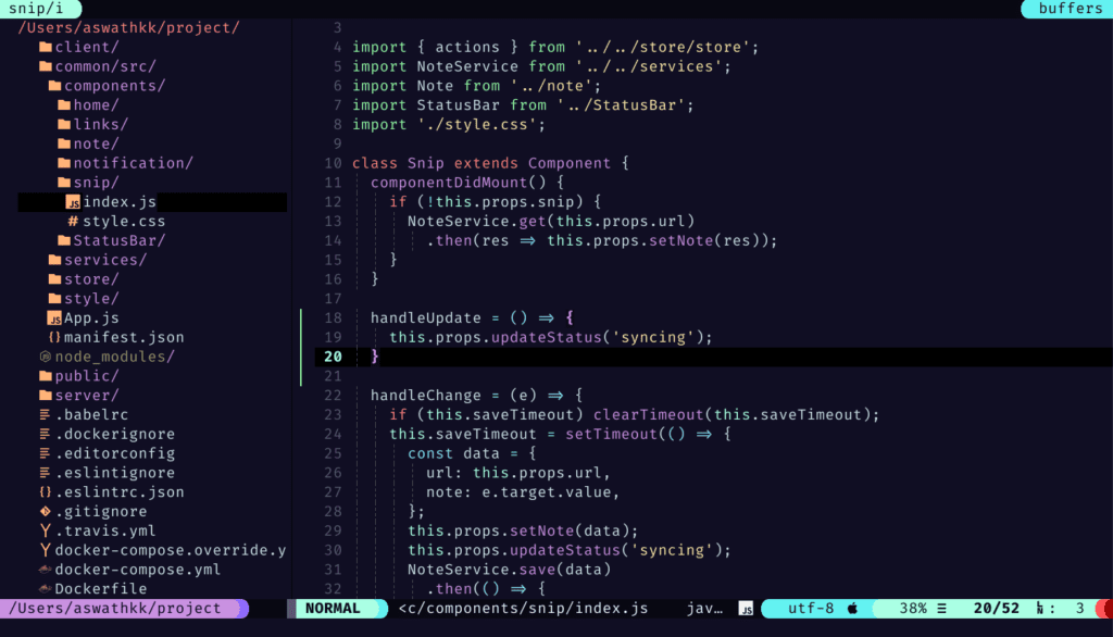 best ide for react: vim editor screenshot