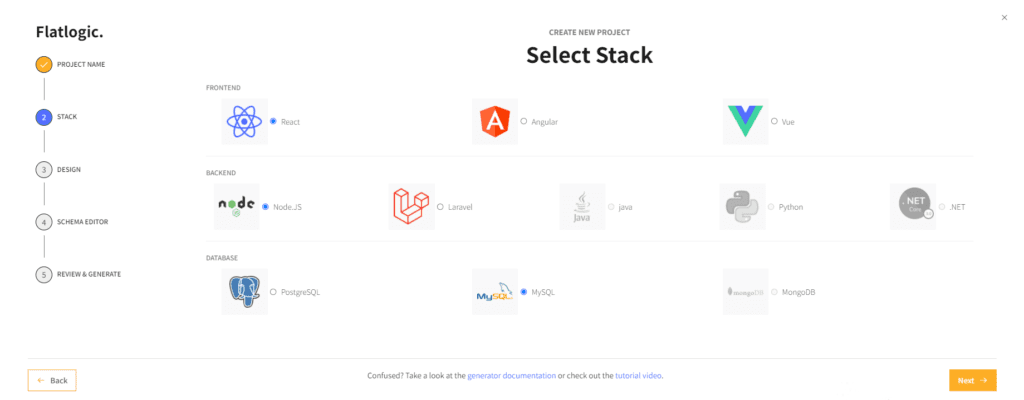 Select stack while building React admin