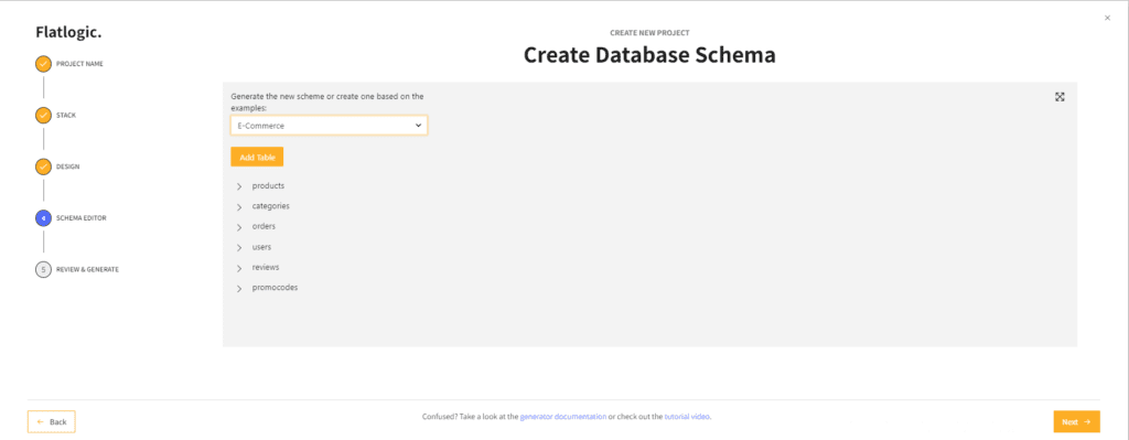 create database schema for react admin