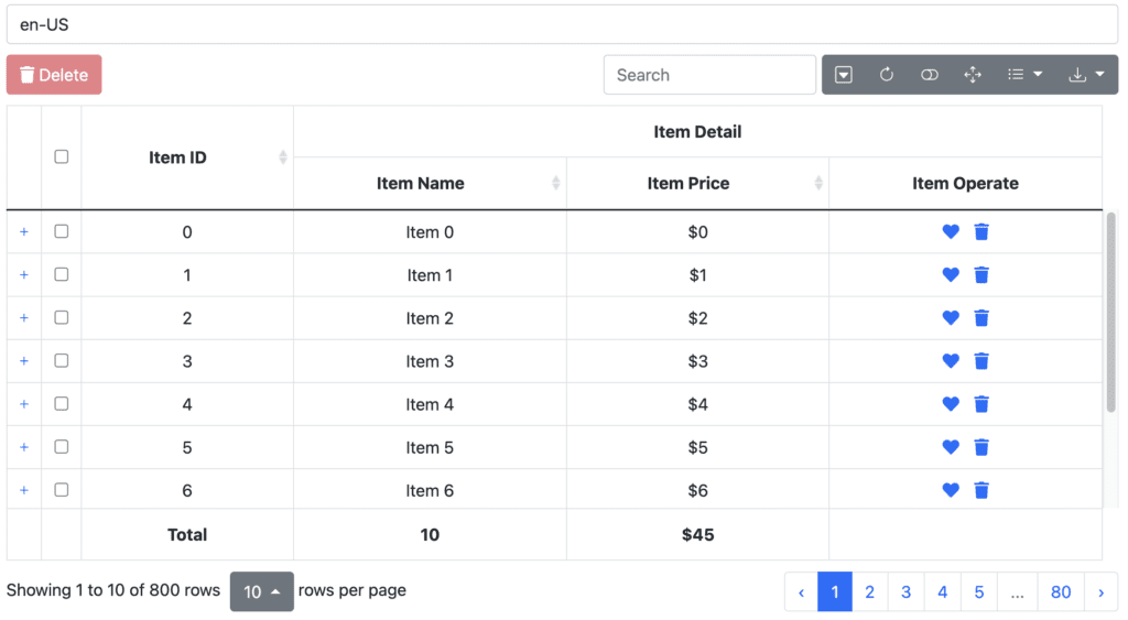 bootstrap table example