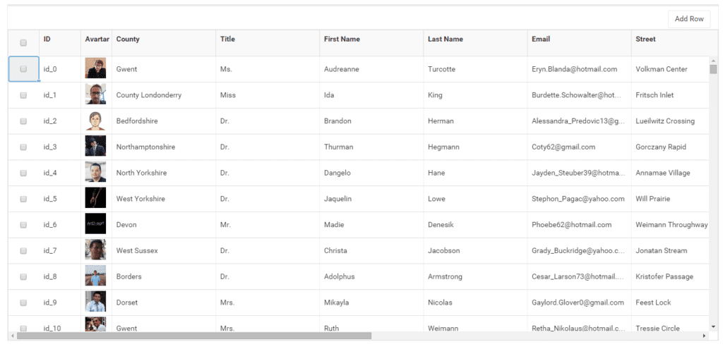React Datagrid screenshot