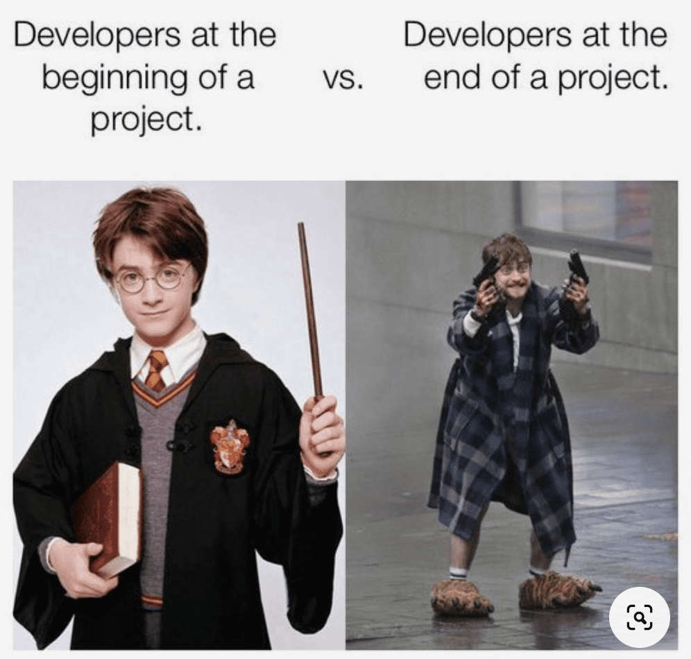 developers at the beginning and end of the project