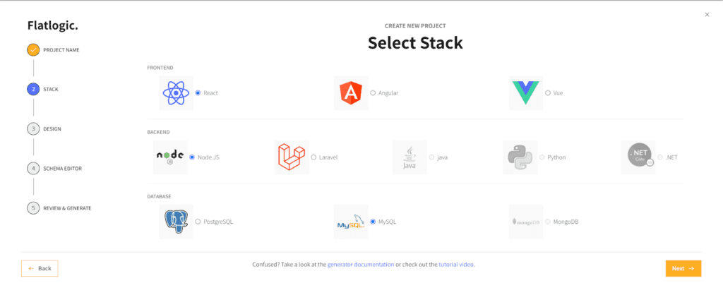 A web App's stack is the combination of technologies used for the front-end, the back-end, and the database.