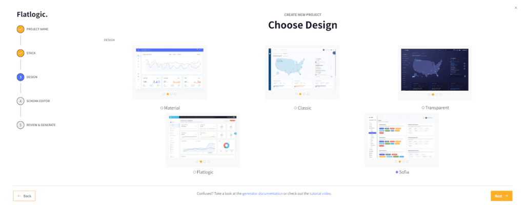 Choose the admin panel's design. Take a look at the selection of design patterns and pick the one you like the most.