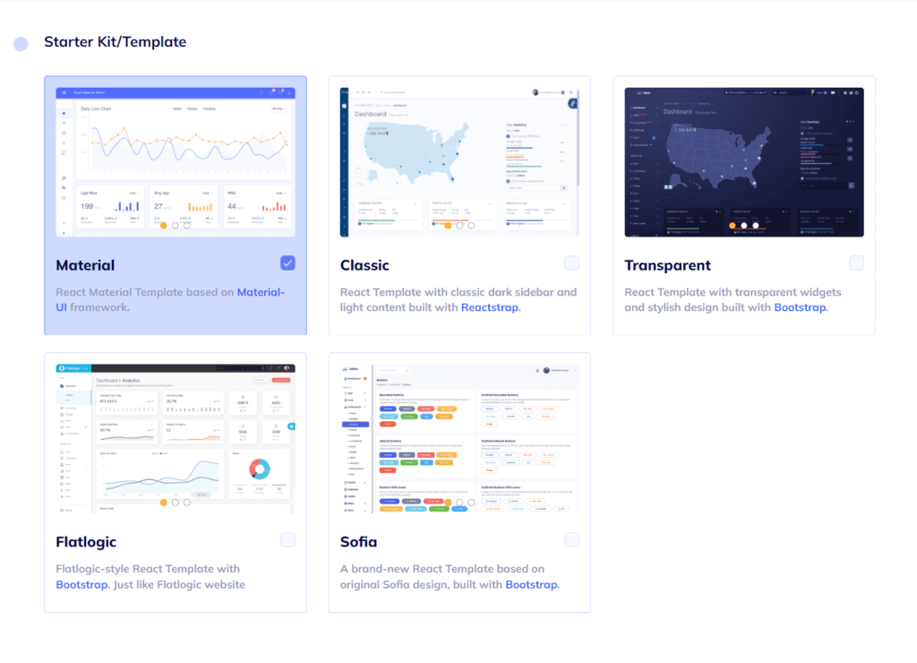 Flatlogic platform: choose design