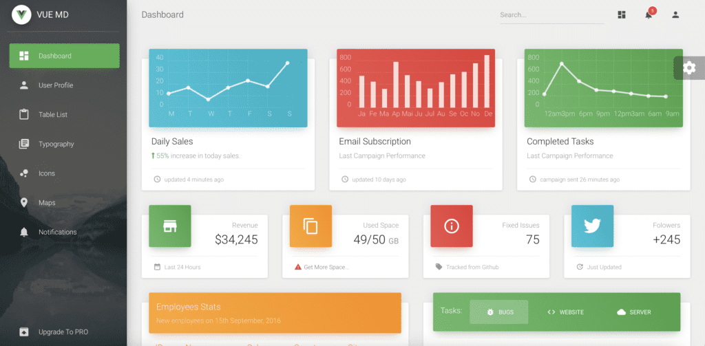 vue material admin template